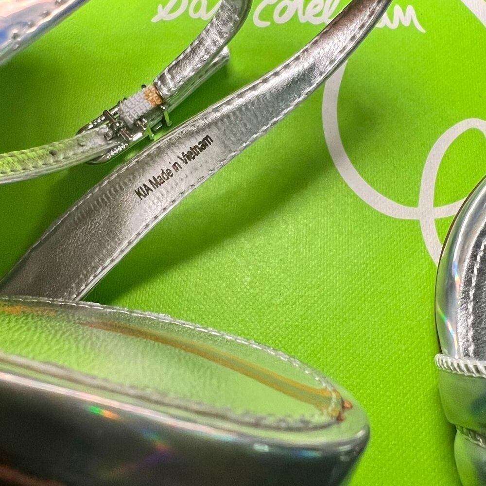 NIB Sam Edelman Women's Silver Kia Metallic Ankle Strap Block Heel Sandals 8 - Picture 9 of 9